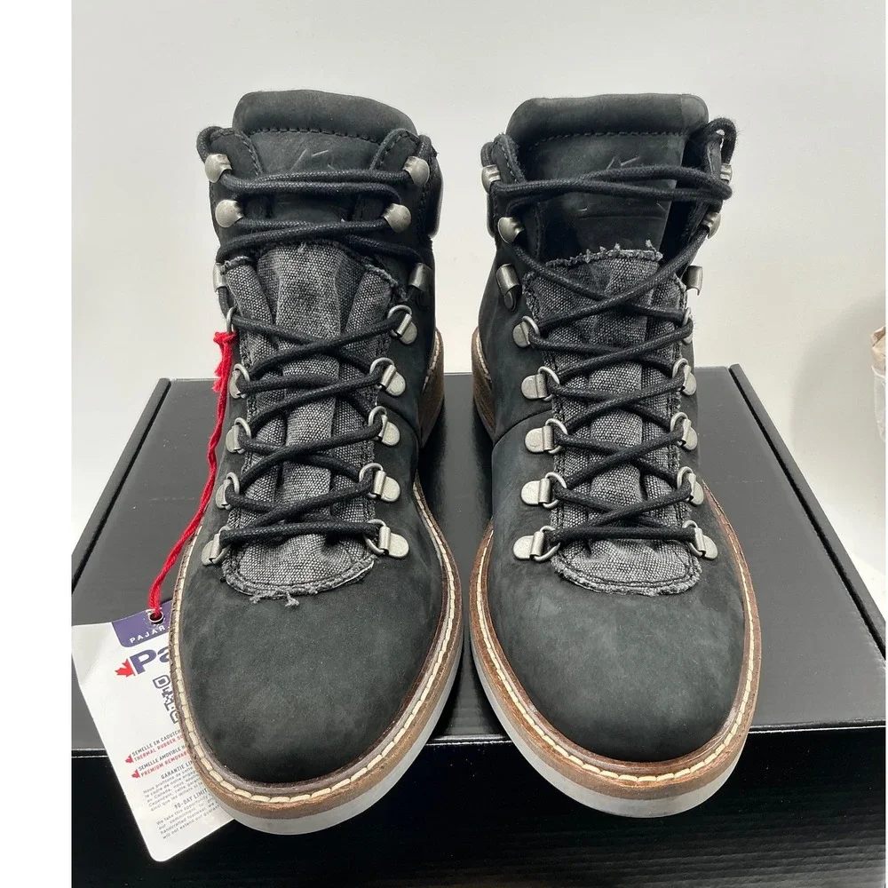 Pajar Canada Mens Black Leather Hiking Boots Lace Up Made in Portugal Size 7.5-8